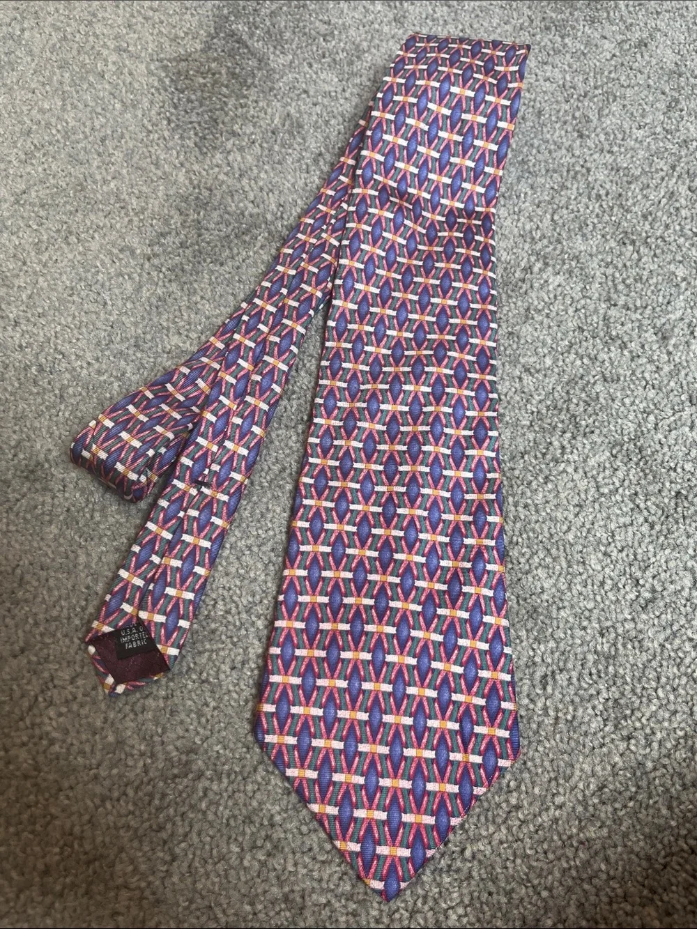 Christian Dior Silk Geometric Pattern Men’s Tie Purple Pink Vintage